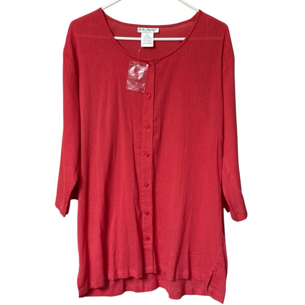 Ulla Popken 3/4 Sleeve Tunic Top Crinkled Cotton Lagenlook Women’s 16/18 NWOT